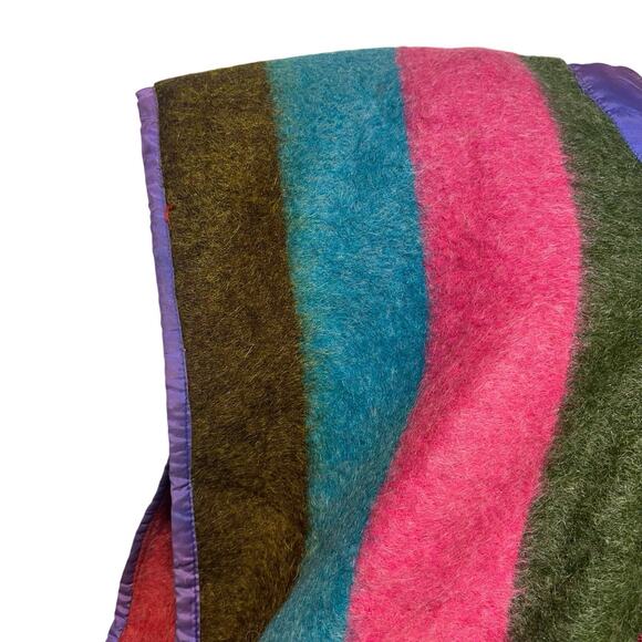 Vintage Mexican Wool Poncho Striped Boho Festival Coastal Cowgirl Fringe - Picture 4 of 6